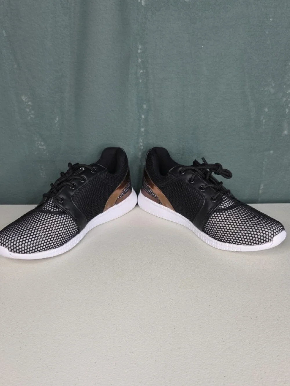Women's Black and Rose Gold Mesh Trainer Sneakers